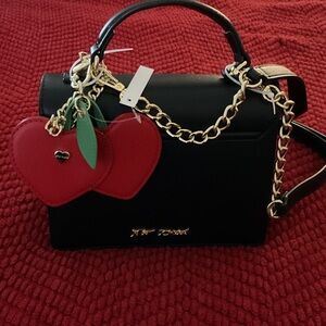 Betsey Johnson Chic Black Crossbody Bag with Gold Chain